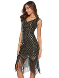 SEXY V-NECK PLAID FRINGED SEQUINED DRESS