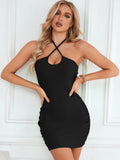 SEXY PLEATED OPENWORK LACE-UP DRESS