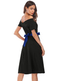 DEEP V-NECK SHORT-SLEEVED RETRO DRESS