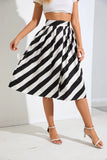 CONTRAST BLACK AND WHITE STRIPED PLEATED SKIRT