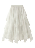 HIGH WAIST RUFFLE STITCHING GAUZE SKIRT