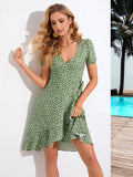 BOHEMIAN FLORAL V-NECK SHORT SLEEVE DRESS
