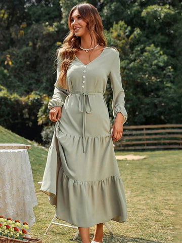 LOOSE AND CASUAL LONG-SLEEVED RUFFLED DRESS