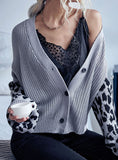 LONG SLEEVE LEOPARD PRINT STITCHING SWEATER COAT