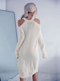 LONG KNITTED HOLLOW NECK SWEATER DRESS