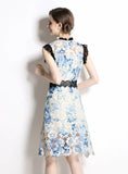 LACE ROUND NECK SLEEVELESS LACE DRESS