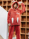 WOMEN'S RED RABBIT CARTOON CORAL FEECE PAJAMAS VELVET