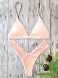 Plunge Padded Textured High Cut Bikini Set