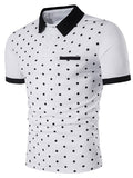 Formal Edging Short Sleeve Polka Dot Print Polo T-Shirt