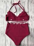 Halter Scalloped High Waisted Bikini Set