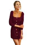 Sexy Slim Dress Long Sleeve Square Collar 
