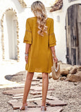 SOLID COLOR LOOSE V-NECK SHORT DRESS