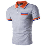 Shirt Short Sleeve Spring Summer Casual Tops Mens Contrast Color Front Pocket Lapel Polo 