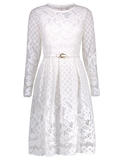 Lace Round Neck Long Sleeve A Line Dress