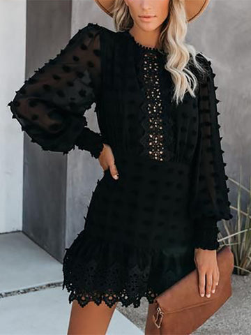 Slim Party Mini Black Short Dress Women Long Puff Sleeve Dresses