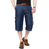  Cotton Short Multi Pockets Jeans Casual Loose Straight Leg Thin