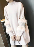 Women Sweater Knitted Dress Loose Pink Long Sleeve 