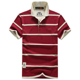 Short Sleeve Turn-down Collar Casual Cotton Polo Shirt Mens Summer Striped Printed 