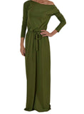 Long Maxi Dress Slash Neck Sashes Winter Dresses