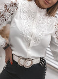 White Lace Long Sleeve V-neck Lace Shirt