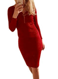 Knee-Length Sheath Dress Female Bodycon Warm Dresses 