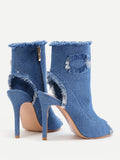 Cheap Raw Trim Denim Stiletto Heels