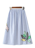 Women Sweet Coconut Tree Print Striped Skirts