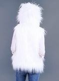 Women Long Hair Faux Fur Coat Belt Led Lamp Hooded Vest 