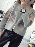 Sweater Cardigans Embroidery Zipper Sweater Poncho