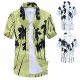 Tree Printing Loose Casual Dress Shirts Mens Aloha Beach Quick Dry Coconut 