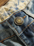  Printed Men's Vogue Jeans Zipper Hole Worn Straight Badge 