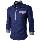 Designer Shirts for Men Fashion Patchwork Slim Band Collar 