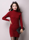 Knitted Cashmer Thick Sweater Dress Warm Women Cotton Straight Dress 