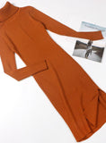 Turtleneck Ribbed Long Sleeve Knit Sweater Dress