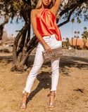 Slim Summer V-neck Sleeveless Satin T-shirt