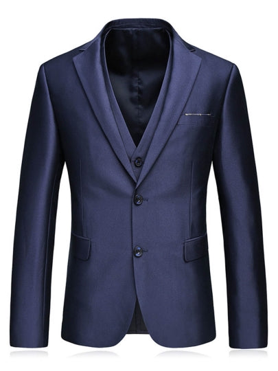 Casual Slim Men's Dress Suit Notched Collar Double Button Solid Color 