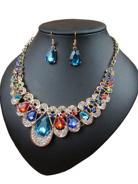 Fathion Multicolor Drop Crystal Necklace Sets