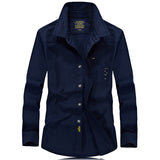 Work Shirt for Men Solid Color Long Sleeves Cotton 