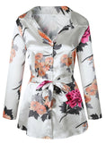 Floral Print Notched Dress Women 2018 Summer Long Sleeve Sexy Split