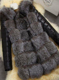 Fox Fur Coat PU Sleeves Warm Winter Coat Fox Coat