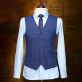 Three Pieces British Style Slim Blazers for Men Plus Size Blue Wedding Formal 