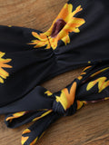 Sunflower Print Push Up Bandeau Bikini Bathing Suit