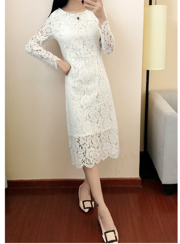 O Neck Long Sleeve Sheath Bodycon Lace Dress – Ncocon