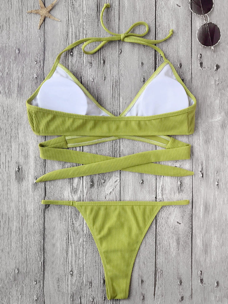 Textured High Cut Wrap String Bikini Set – Ncocon