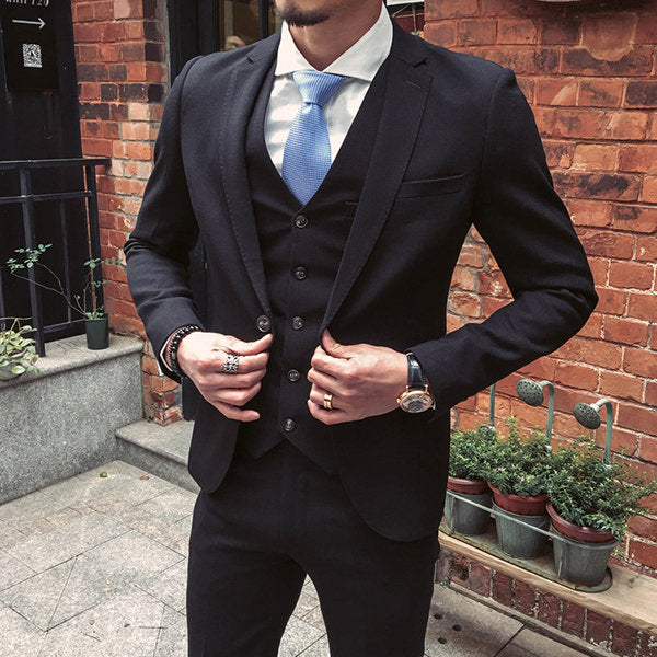 Solid Color Dress Blazer Suit for Men Three Pieces Bussiness Wedding Slim Fit 