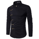 Fit Long Sleeves Shirts for Men Solid Color Double Breasted Slim 