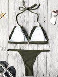 Rib Texture Frilled Thong Bikini Set