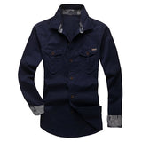 Fit Lapel Long Sleeve Cargo Shirts For Men Big Size Casual Cotton Work Shirts Slim 
