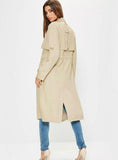 TURN-DOWN COLLAR LONG TRENCH COAT SOLID BEIGE