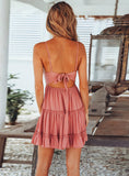 Women V-neck Sleeveless Beach Backless Lace Patchwork Dress
